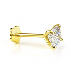 14K Yellow Gold Round CZ Birthstone Cartilage Barbell Earring With Screw Back