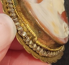 Oval Cameo Portrait Brooch Pin, Scalloped Gold-Tone Frame, White & Brown – Read