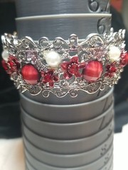 7″ Cuffred Rhinestones Faux Pearls 1960 Silvertone