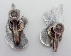 Vintage 1930s Taxco Mexico Mexican Sterling Silver Turquoise Wing Earrings 27553