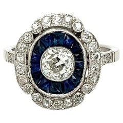 Art Deco 3.5Ct Lab Created Diamond Blue Sapphire Anniversary White Gold FN Ring