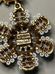 Miriam Haskell Beaded Pierced Lion Gold White Pearl Sun Flower Dangle Earrings