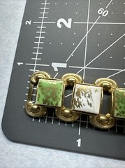 Vintage Golden Confetti Glitter White and Green Lucite Statement Bracelet