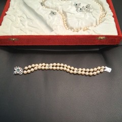 Vintage Orquidea Majorca man made Pearl & Sterling Silver Jewelry Set Velvet Box