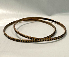 Vintage Copper Tone Bangle Bracelets Set of 2 Geometric Hexagon Etched 8.25 in.