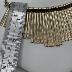 Brutalist Modernist Textured Fringe 16” Collar Geometric Gold Necklace (G1)