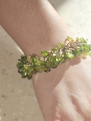 Vintage Mid Century Natural Peridot Chip Fringe Bracelet & Earrings Set