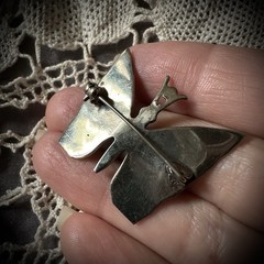 Vintage 70’s Enameled Butterfly Brooch/Pendant Floral Black White Red Fairycore
