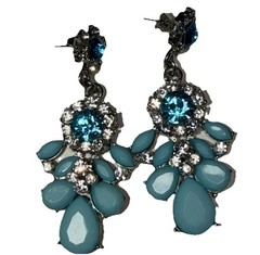 Vintage Ice Blue Sparkling Earrings Rhinestones- No Stones Missings-Drop 2.25 In