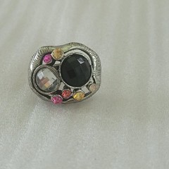 Vintage Multicolor Rhinestone Dome Statement Ring Gold Tone Size 6