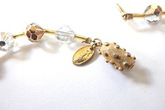Vintage Signed Vendome Crystal Necklace & Earrings Set Clear & Gold Beads AB