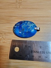 35mm x 45mm Blue Sea Sediment Oval Jasper Pendant Sterling Silver w/Necklace opt