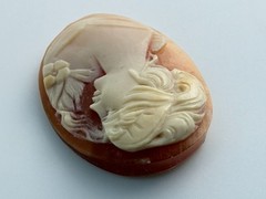 Vintage Loose Hand Carved Shell Cameo Woman w Torch 1 1/8 Inch x 7/8 Inch 5.1g