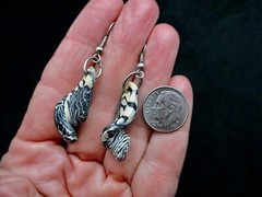 Vintage Black & Cream Dangle Pierced Polymer Clay Earrings