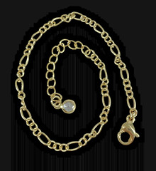 VTG Yellow Gold Plated 2mm Figaro Bracelet/Anklet Crystel charm