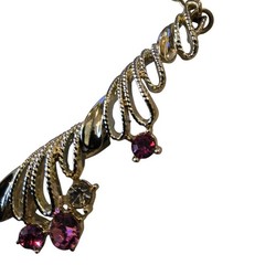 Vintage Coro Pink Rhinestone Necklace Gold Tone 1950s 1960s Pinecone Extender
