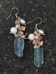 Aquamarine natural coral earrings with pearls