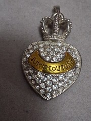 Vintage Juicy Couture puffy heart & crown pendant, Pave set rhinestones, silver