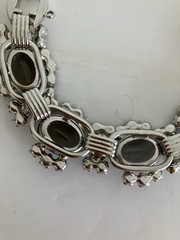 JULIANA Large Smoky Oval Glass Clear & Gray Rhinestones 5 Link Bracelet GORGEOUS