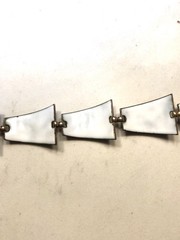 VTG ENAMEL/GLASS KAY DENNING COPPER BRACELET RUSSET/PERIWINKLE/RED 7.5″