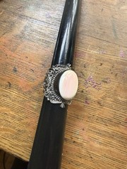 Vintage Sterling Silver 925 Large Pink Oval Stone Ring PTI Nepal