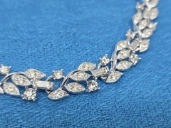Rhodium Plated Clear Crystal Choker Necklace 15.5 Inches Vintage Leaves Unsigned
