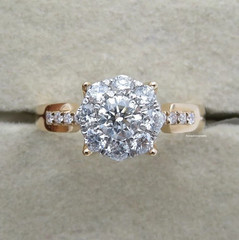 Halo Style 0.80CT Round Shape White Moissanite & 10K Yellow Gold Women’s Finish