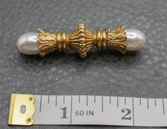 Vintage 80s 90s Brooch Gold Tone Faux Pearl Couture Runway Jewelry