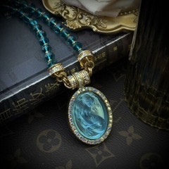 Medieval Retro Vintage Light Luxury Cute Mermaid Series Oval Magnetic Pendant