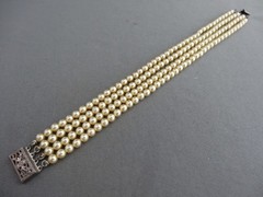 VINTAGE MARVELLA ART DECO STERLING 4 STRAND PEARL STRUNG TENNIS BRACELET