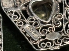 Antique 800 Silver EARRINGS Russian Hand Made Heart Shape Citrines 84P Rope/Bead