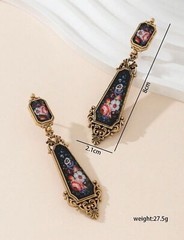 Vintage Floral Painting Victorian Style Dangle Earrings