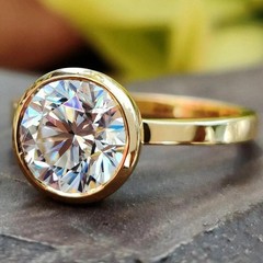 2 Ct Round Lab Grown Diamond Bezel Solitaire Engagement Ring 14k Yellow Gold Fn