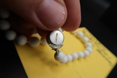 Vtg White Acrylic or Resin Bead 21″ Princess Length Strung Statement Necklace