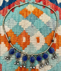 Vintage LAPIS LAZULI Boho Style Necklace with Bells Tribal Fusion Belly Dance