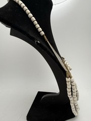 Tribal Bib Necklace White Bone Look Beads Brass Multi Strand Boho Ethnic Vintage