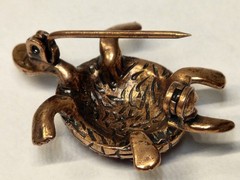 Vintage Brooch Red Turtle & Pins Vtg Vintage Costume Animal Rhinestone Copper