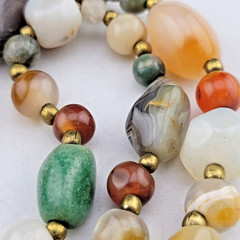 Vintage Southwest Tumbled Agate Jade Quartz Stone Brass Bead 20″ Necklace