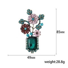 Large Vintage Crystal Rhinestone Flowers in A Green Vase Brooches Pins for Women