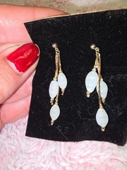 Gold and carved white jade Lilly of the valley vintage earrings