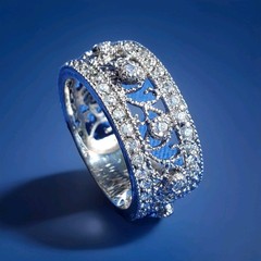 STERLING SILVER DESIGNER White CZ Filigree Wedding Band ETERNITY Ring Size 7.75