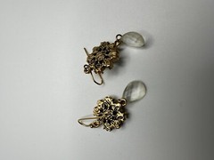 Vintage Gold Blue Rhinestone Dangle Earrings 4.5cm JB17