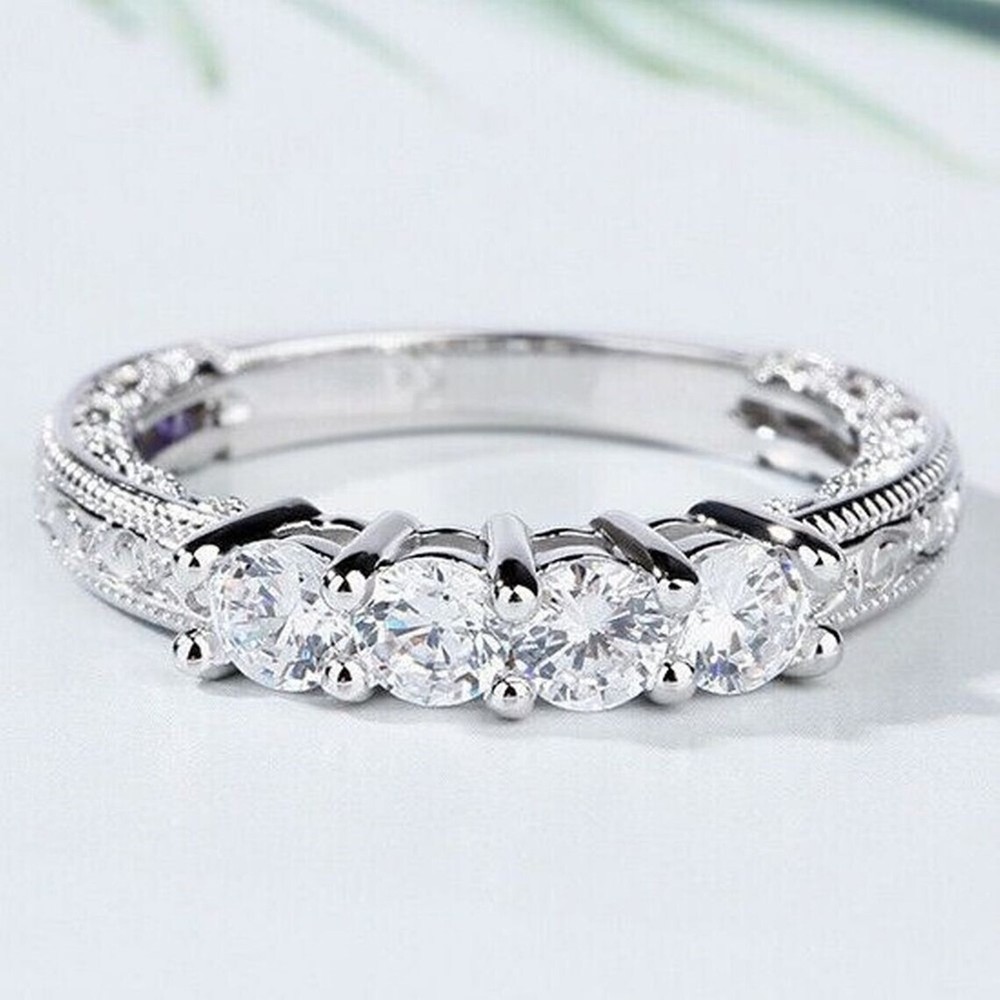 Art Deco Round Lab Created Diamond 925 Silver Filigree Christmas Gift Love Band