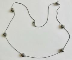 Silver Station Necklace Textured Silver Beads 30” Long Vtg Sustainable Fashion