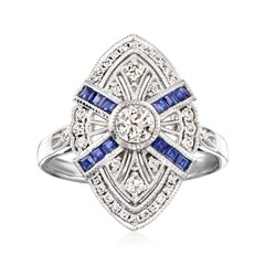 Vint Diamond & Sapphire Navette Rng in Platinum Size 6.25