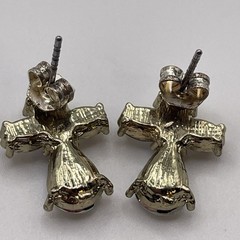 Earrings Angel Cross Rhinestone Glass Metal + Plastic Gold Tone Stud Jewelry
