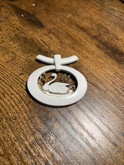 Vintage White Enamel Swan Pendant GoLid Tone Oval, Cut Out Scenic Charm Necklace