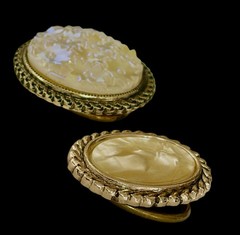 Lot Of 2 Vintage W. Germany Scarf Clips~AB Glass & Ivory Resin~1960s