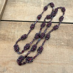 Vintage Garnet Grape Cluster Beaded Necklace 18″ Hang Continuous No Clasp