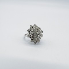 VTG Tammey Jewels Clear Rhinestone Princess Ring Sz 5.25 Adjustable Silver Tone